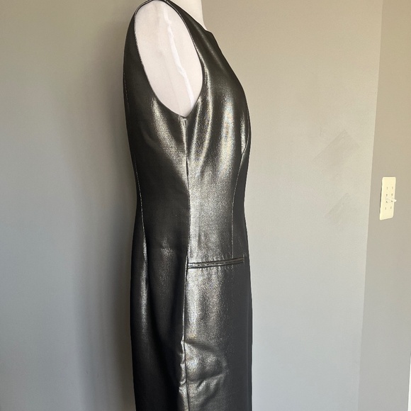 HUGO BOSS Dajena1 Silver Shimmer Cocktail Silk Sheath Pencil Sleeveles Dress - Picture 7 of 15
